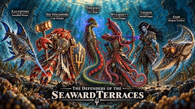 Kalyspore, Sir Pinchmore, Therien, Wylmontt, Theros and Esme